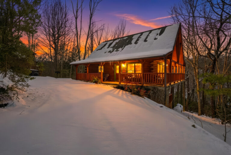 Snowy twilight exterior at 1713 Pkwy View Ct, Sevierville TN