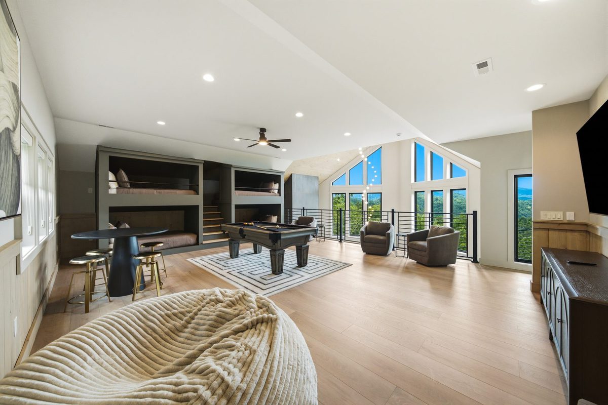 Bunk room loft with pool table at 1813 Red Bone Way, Sevierville TN